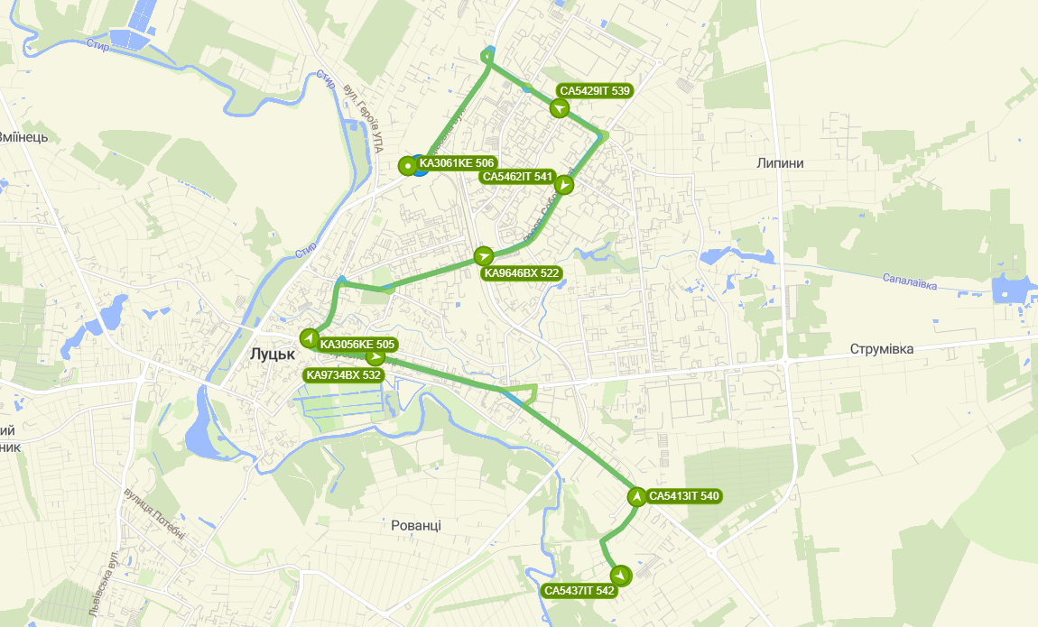 1 Маршрутка Луцьк - схема руху