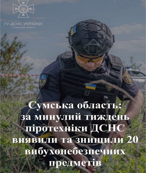 На Сумщині за тиждень знищили 20 боєприпасів – Суми та область