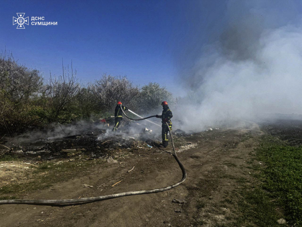 За добу рятувальники Сумщини 15 разів гасили загоряння сухої трави та чагарників – Суми та область