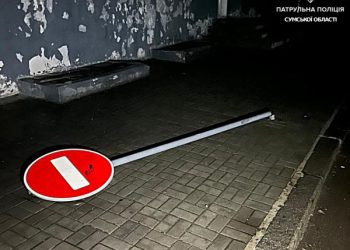 У Сумах п’яний водій Mercedes-Benz збив дорожній знак і пошкодив сходи – Суми та область