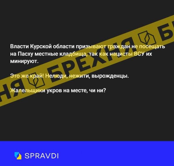 Брехня: «ЗСУ мінують кладовища на Курщині напередодні Великодня» | Суми та область