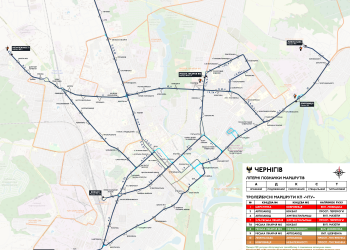 Карта транспорту Чернігова: маршрути тролейбусів і автобусів (схема руху 2026)