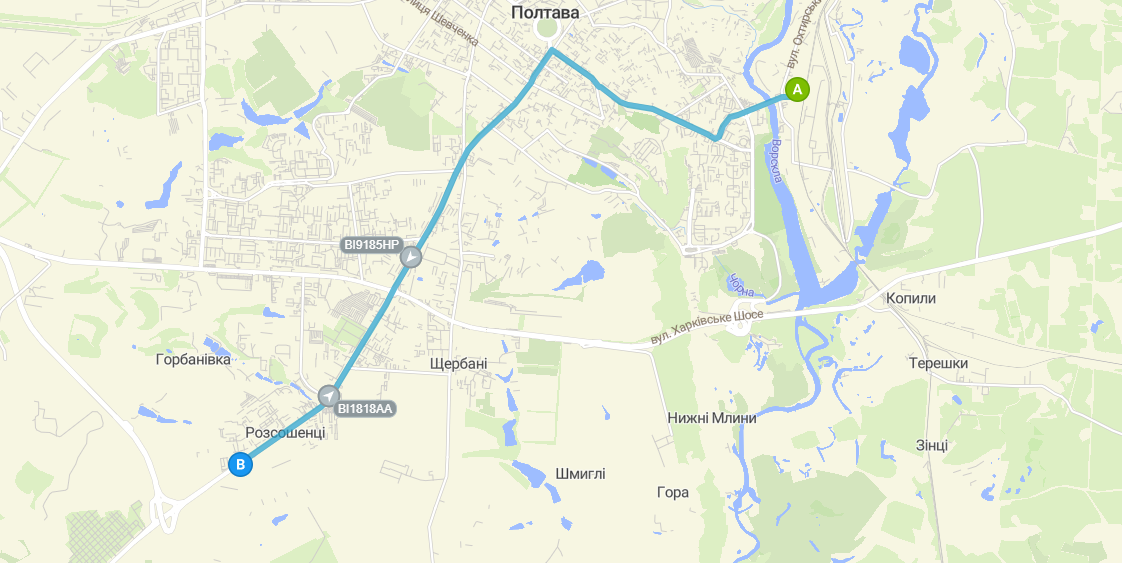 23 автобус Полтави - схема руху