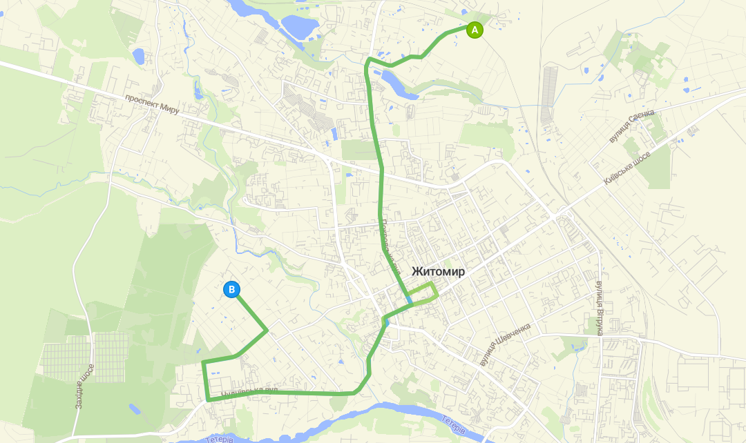 30 маршрутка Житомира - схема руху по Житомиру
