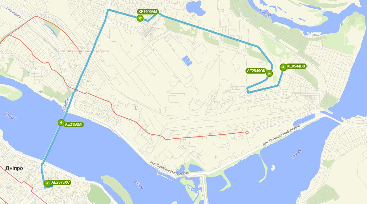 43 Маршрутка Днепр - схема движения