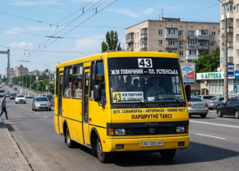 43 маршрутка Днпр - едет по улице желтого цвета