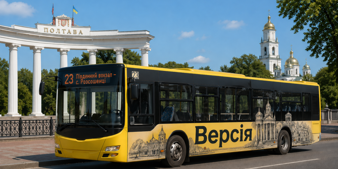 Красивий автобус №23 з Полтави з брендуванням порталу Версія