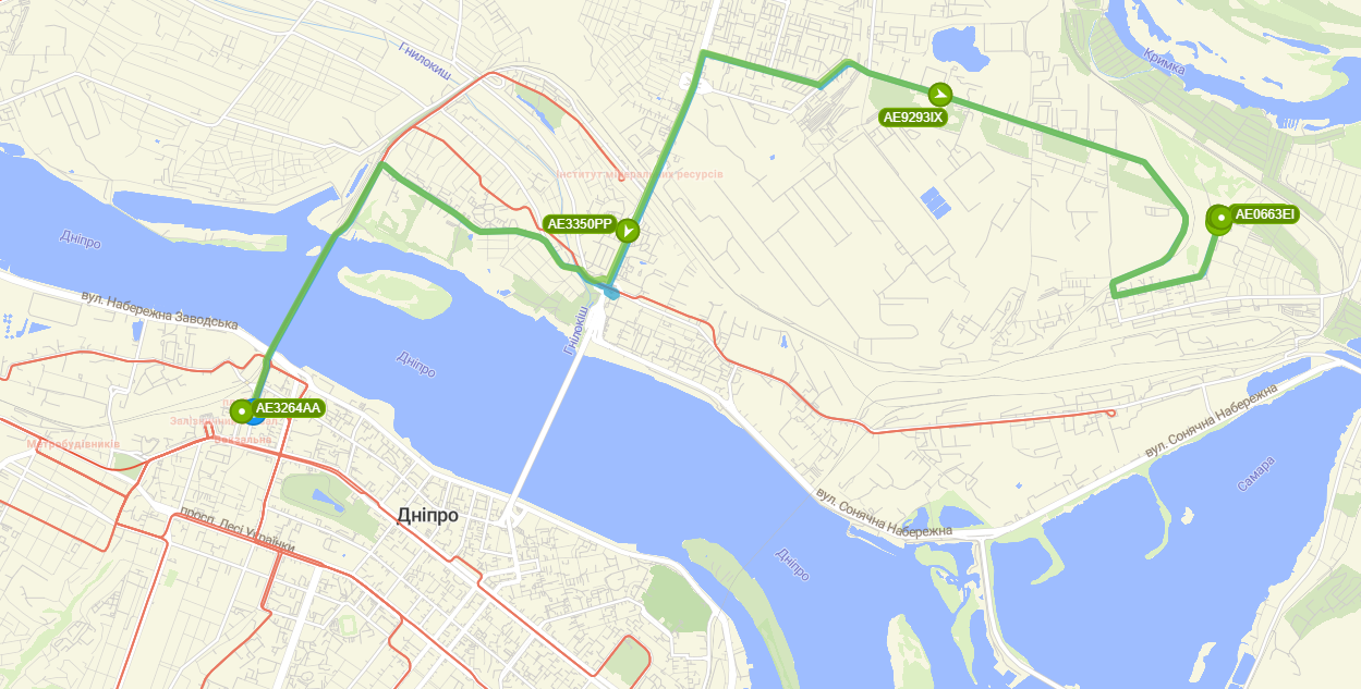 Схема - 158 маршрут города Днепр