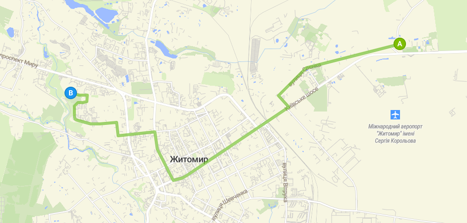 Схема 25 маршруту в Житомирі