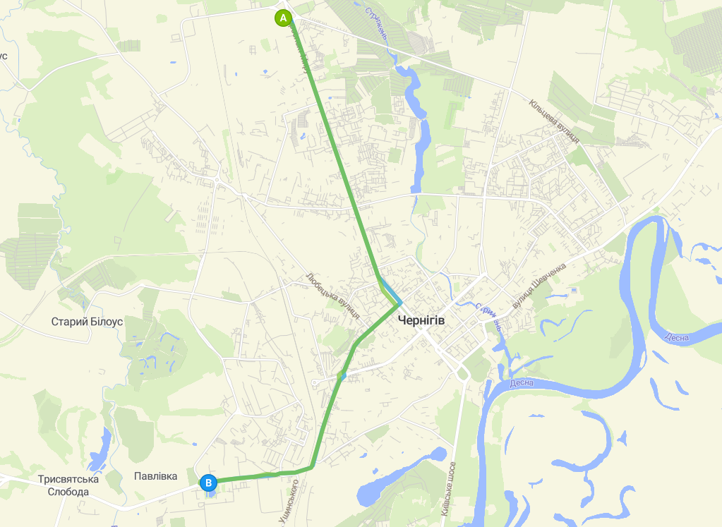 Схема 4 тролейбуса в Чернігові