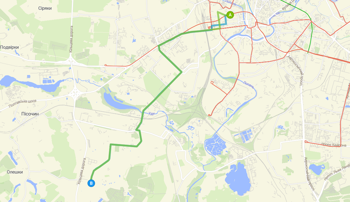 Схема движения автобуса №109