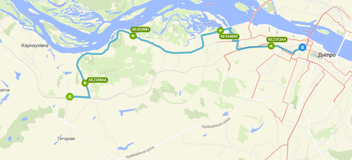 Схема движения автобуса № 141 по Днепру