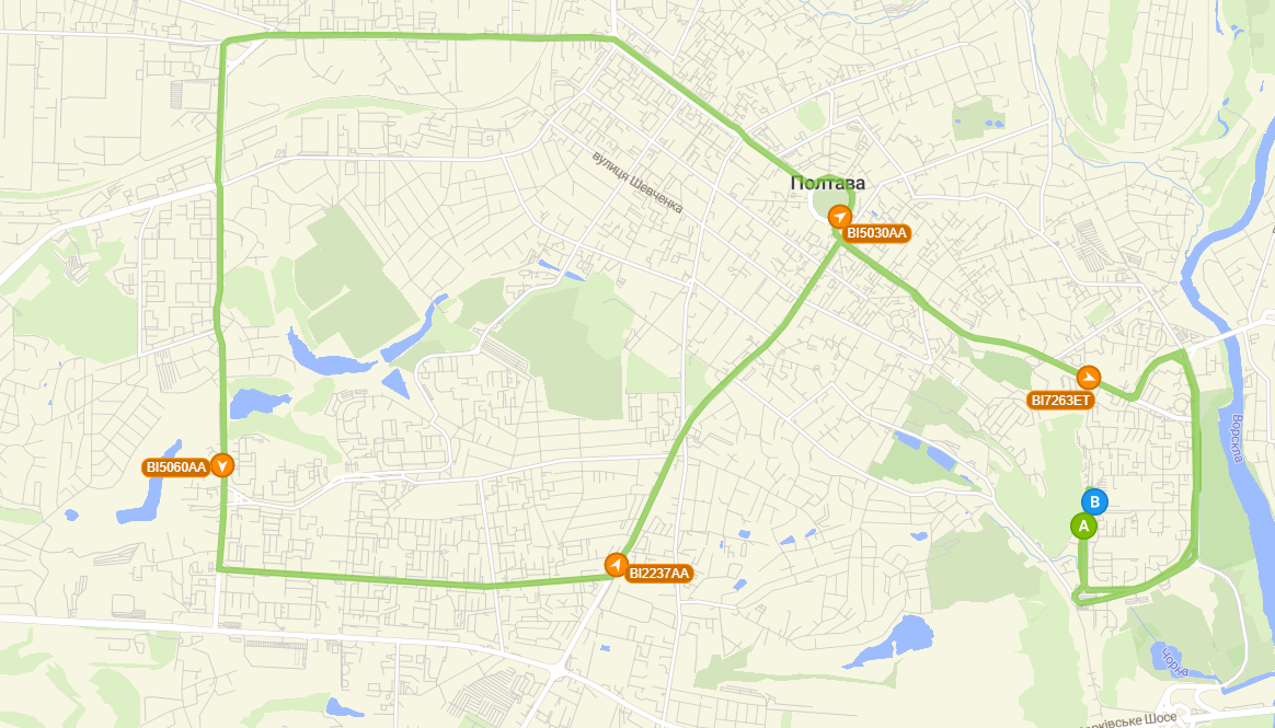 Схема движения автобуса №26 по Полтаве