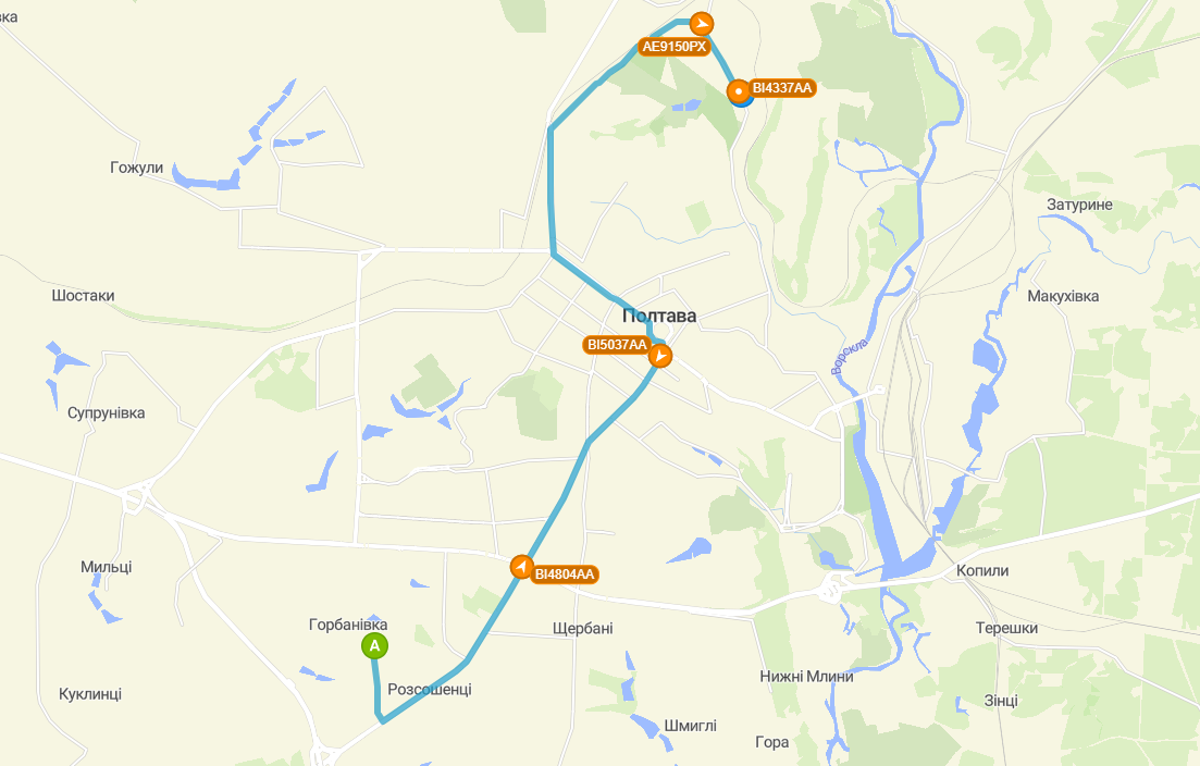 Схема руху 29 маршруту в Полтаві