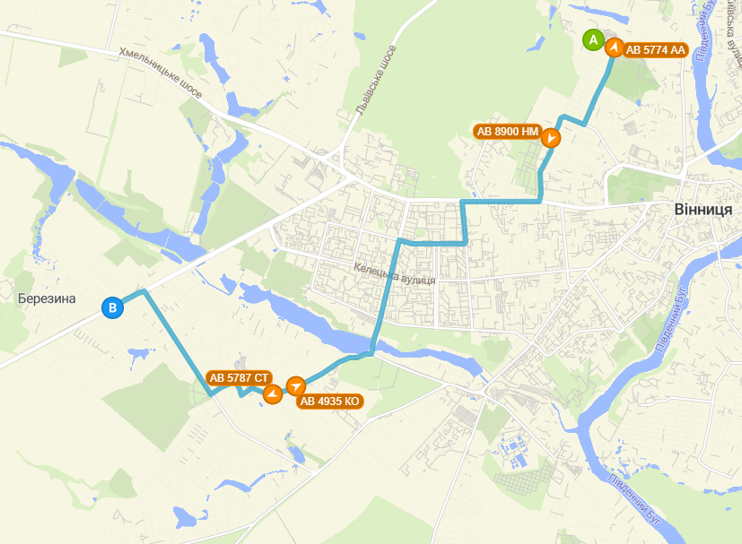 Вінниця - автобус 11б - схема руху